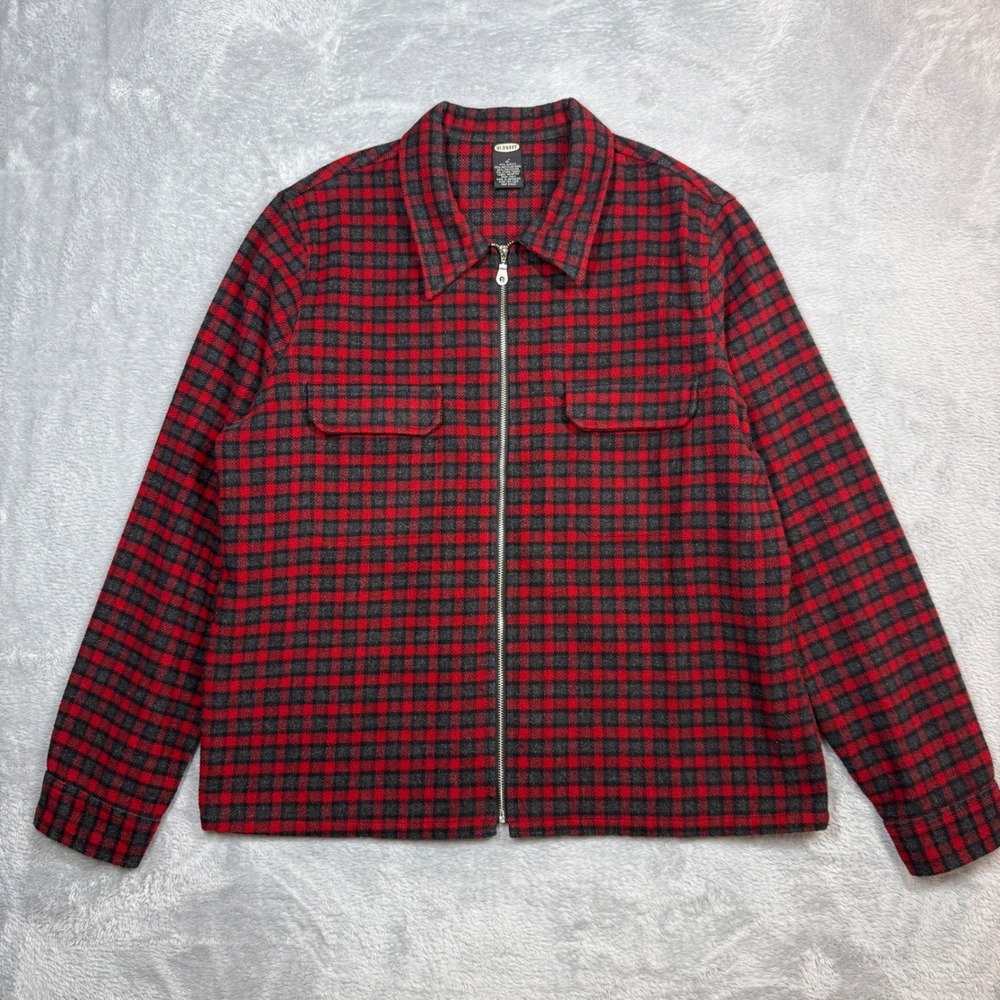 Old Navy Full Zip Jacket Womens L Red Plaid Wool Flannel Workwear Grunge Punk